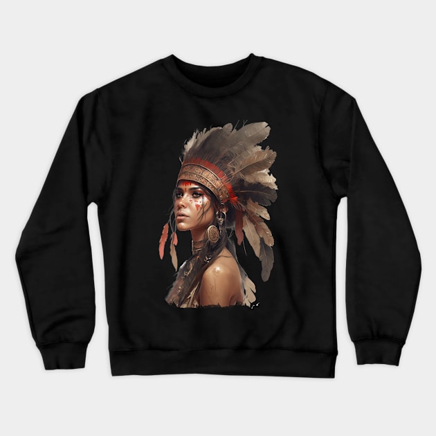 Spirit of the Earth - Native American Woman Crewneck Sweatshirt by Snoe